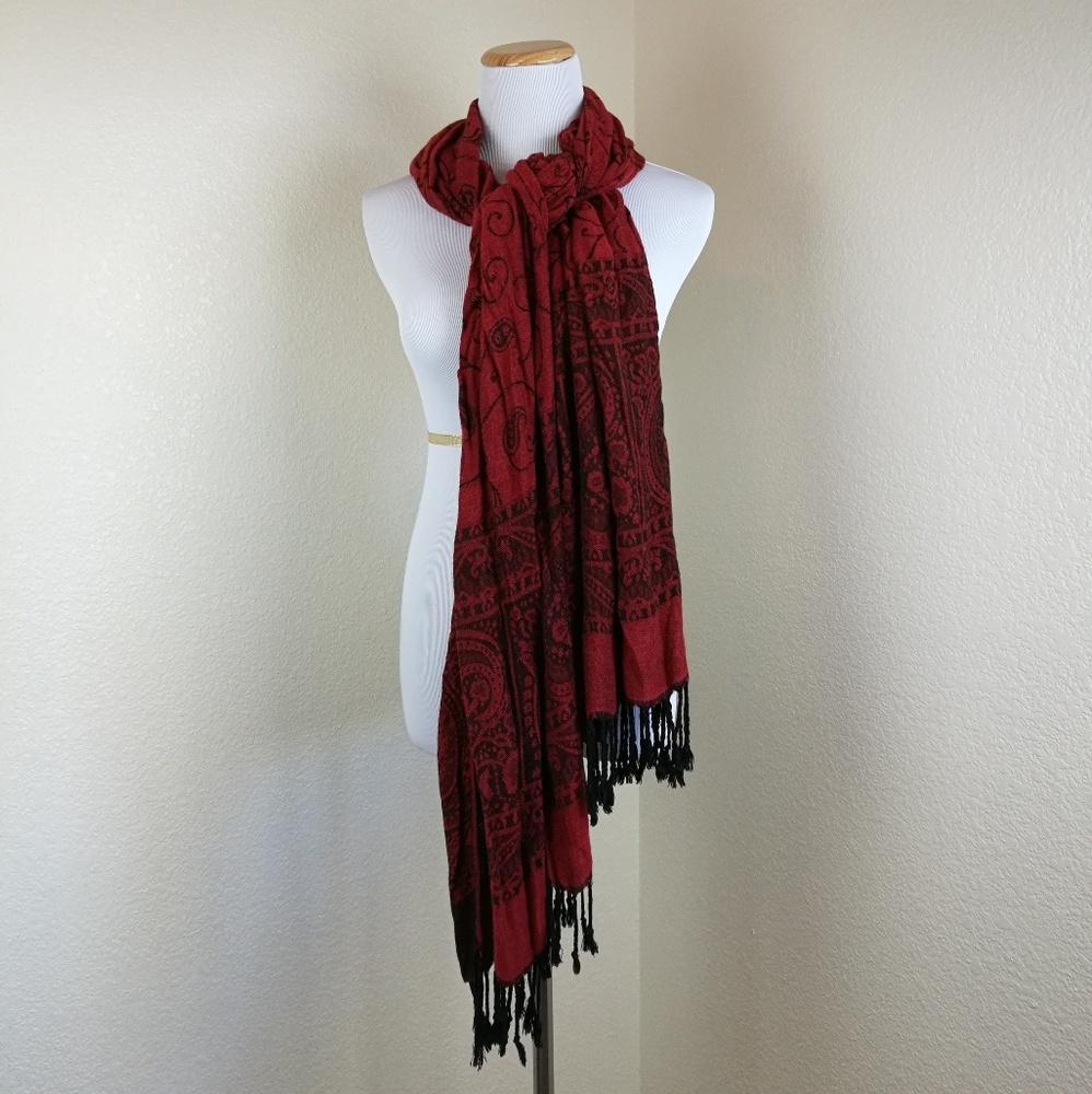 Paisley Red Long Scarf Wrap